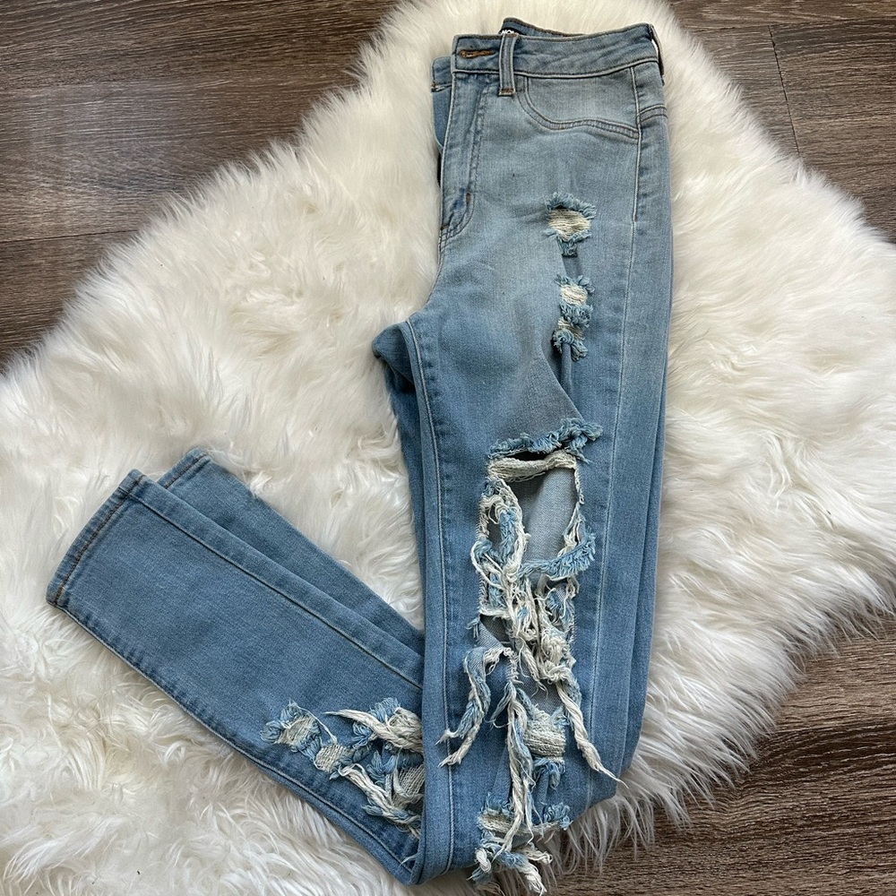 Fashion Nova Ripped Denim Jeans - Light Blue